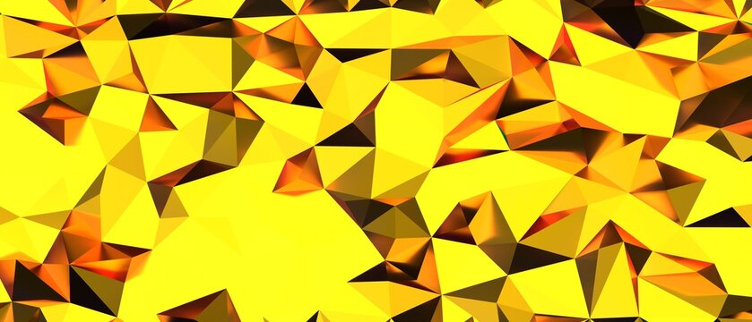 Dynamic abstract background featuring a faceted geometric pattern in bright yellow and orange tones.