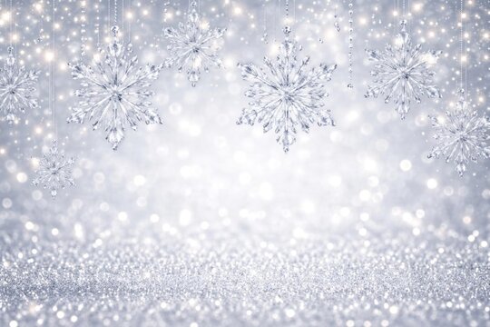 Elegant Snowflakes Hanging in a Sparkling Winter Background