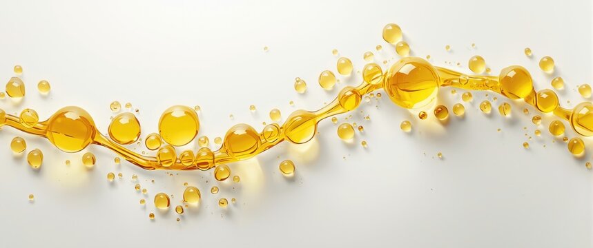 Golden Oil Droplets Flowing on a White Surface in a Streamlike Pattern