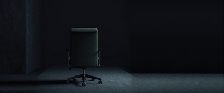 Empty Office Chair in Dark Room with Soft Shadows