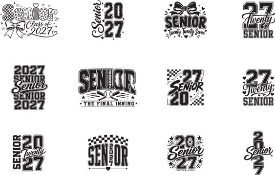 Modern Senior 2027 Graduation Typography Collection Featuring Class of 2027 Hand Lettering SVG Vector