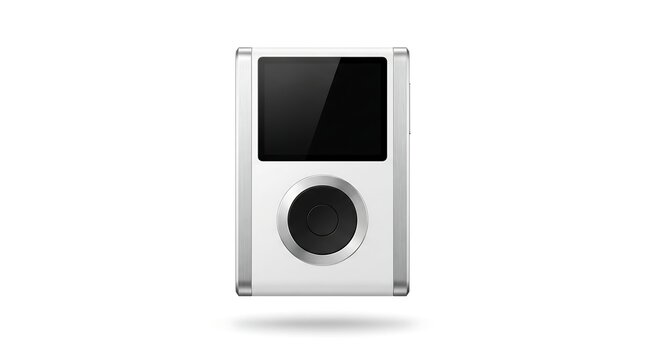 White portable digital music player with screen and control wheel isolated on a white background audio mp3 device personal stereo