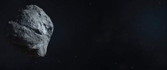 Asteroid Floating in Outer Space with Stars in the Background © vxnaghiyev