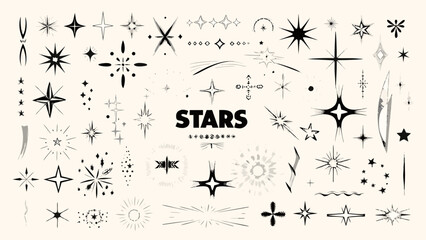 Collection of various star shapes and designs a hand drawn vector illustration on a light background astral © MINA