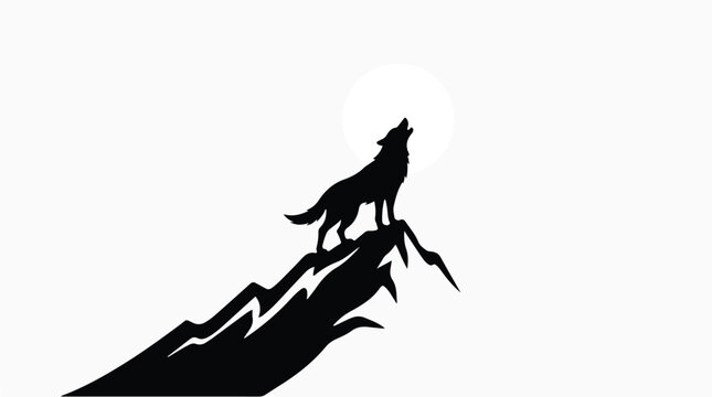 Lone wolf howls at the full moon atop a jagged mountain peak