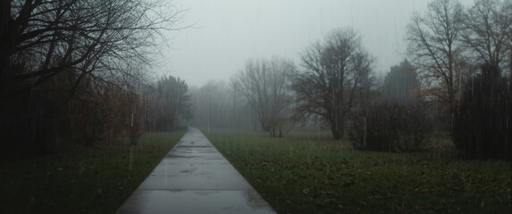 Fototapeta premium rain soaked park with gloomy abstract backdrop for seasonal theme