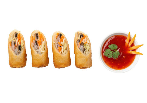 Spring rolls with dipping sauce on transparent background springroll springrolls