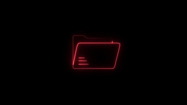 Red Glowing Neon Folder Icon on Dark Background for Data Storage and Document Concept