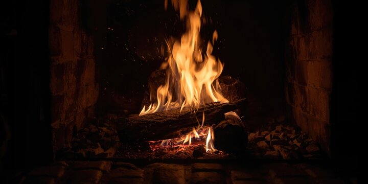 Flames Dancing in a Cozy Fireplace with Logs and Warm Glow