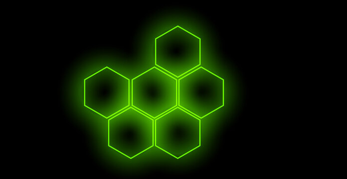 Green neon glowing hexagon honeycomb grid abstract vector background