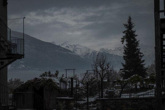 Snow-covered mountain landscapes of the Aosta Valley during the Christmas holidays