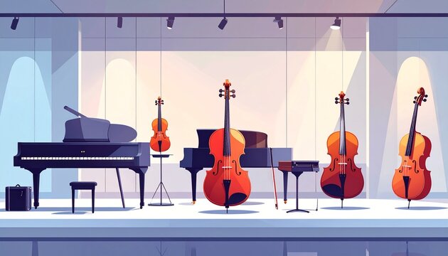 Elegant music instruments displayed in a bright studio setting.