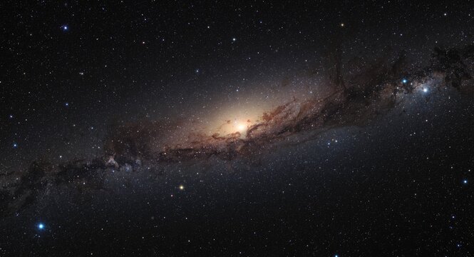Galaxy in Deep Space with Bright Stars and Cosmic Dust Clouds