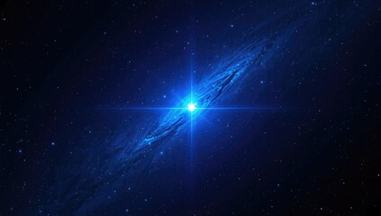 Bright Star in Deep Blue Cosmic Background with Radiant Light Effects © vxnaghiyev