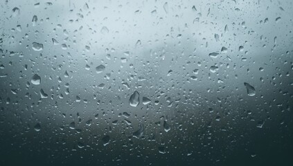 Raindrops on a Window with a Foggy Background in Soft Gray Light © vxnaghiyev