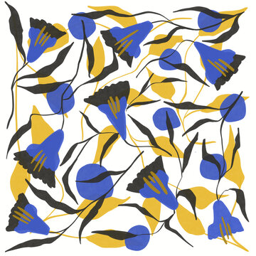 Blue and yellow floral pattern