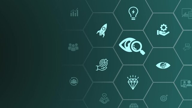 Mission, vision and values of business concept. Animation of business presentation. 4k video. 