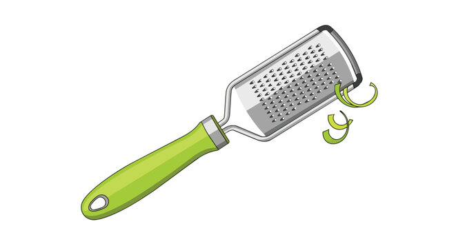 Professional Handheld Citrus Zester with Green Handle and Fresh Lime Peel Zest Isolated on White Background for Cooking