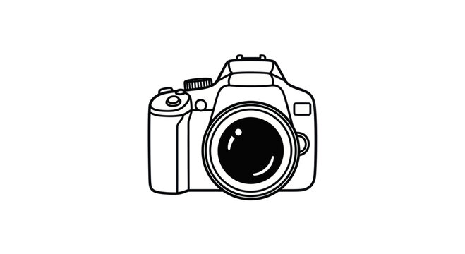 Digital slr camera front view line art