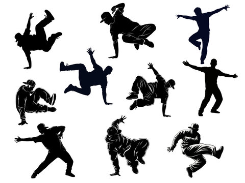 Hip Hop Breakdancer Silhouettes Set Vector Illustration