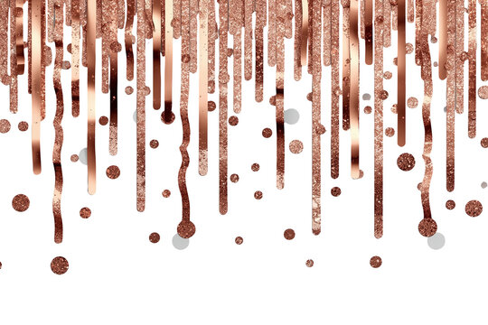 Rose gold glitter dripping on transparent background generating sparkling abstract luxurious effect