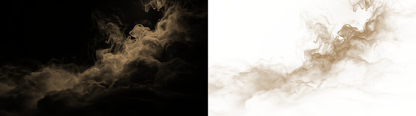 Fototapeta premium Smoke in brown color on a transparent background moves in soft waves during the late afternoon