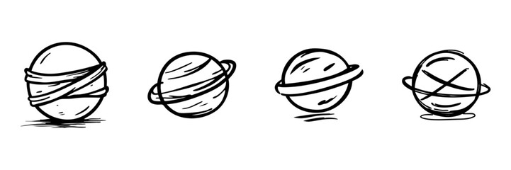 Fototapeta premium Planetary Symbols In Hand Drawn Style Set. Space Exploration Doodle Sketch Collection. Ideal For Educational And Scientific. Isolated Vector Illustration