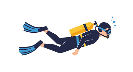 Scuba diver swimming with oxygen tank and flippers © robe