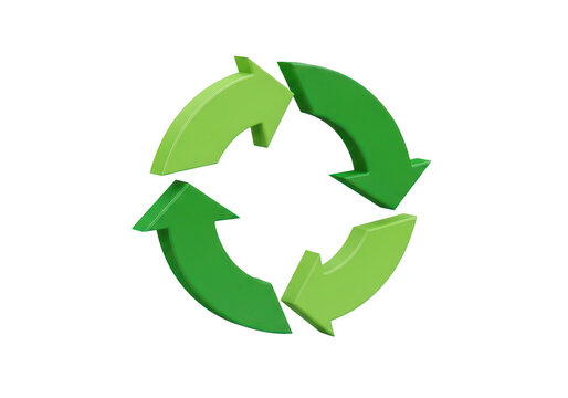 Green recycling symbol with four arrows 3d render on transparent background