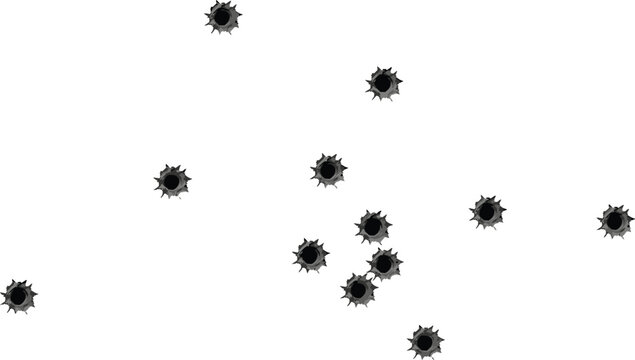 Bullet holes on a clean white background, perfect for design and overlay effect graphics.