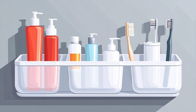 Clear plastic bottles with colored liquids on white tray.