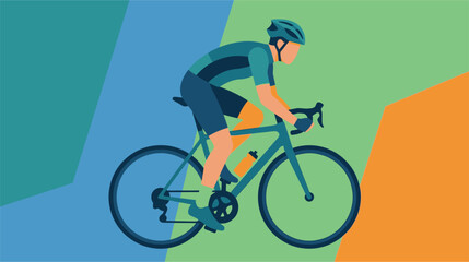 Fototapeta premium Professional cyclist pedaling a bicycle on a road during a workout, side view of male athlete in sports gear riding a bike, vector illustration on white background, cycling race concept.