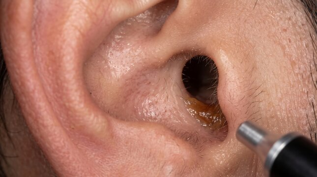 Doctor examining human ear with otoscope. Medical professional checking patient ear canal.