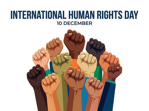 Diverse raised fists illustration celebrating international human rights day on december tenth unity concept