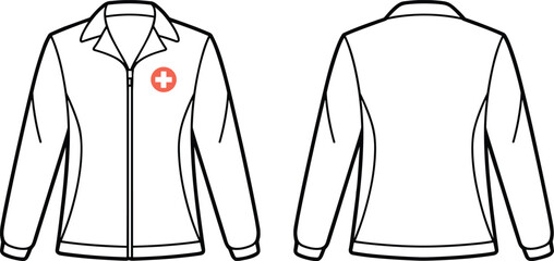 Front and back view of a white collared zip up jacket with a small logo on the chest © Sultana