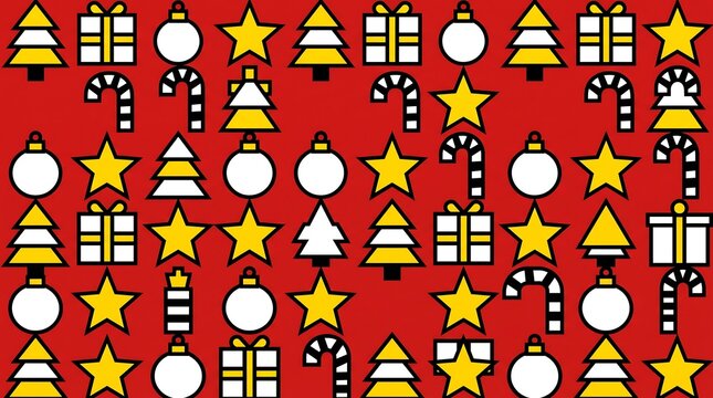 Christmas seamless pattern background. Festive holiday wallpaper with icons and symbols.