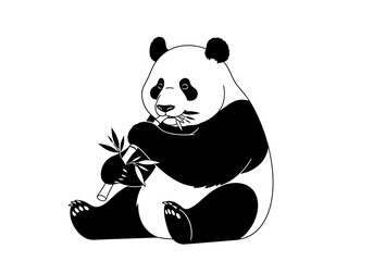 Black and white panda eating bamboo. © Afif