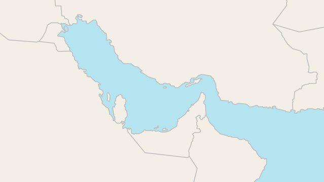 Strait of Hormuz and Persian Gulf Map with Country Boundaries, Minimal Middle East Maritime Vector Illustration
