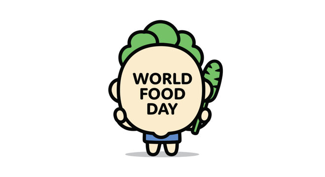 World food day character holding a leafy green vegetable