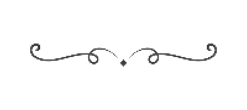 Dotted decorative flourish divider with elegant scrolls and a central diamond, symmetrical design element