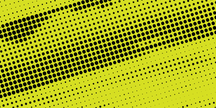 Abstract yellow and black halftone hexagon dot pattern background