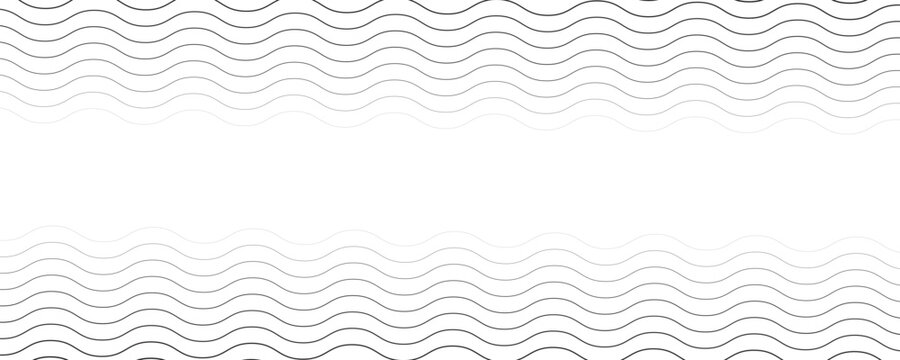 Horizontal wavy lines with different thicknesses. Undulated borders. Water, fluid, air or wind symbols. River, sea, lake or ocean signs isolated on white background. Vector graphic illustration.