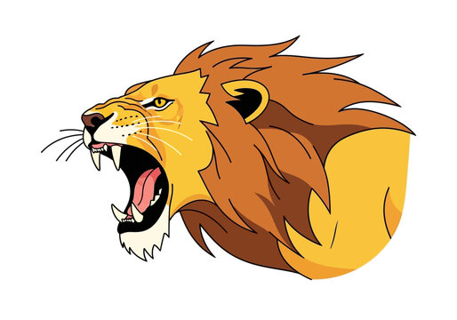 Roaring Lion Cartoon Illustration Closeup.