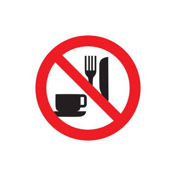 Flat Vector No Food or Drink Allowed Prohibition Sign Icon with Fork Knife and Cup