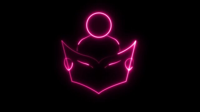 Abstract Glowing neon person reading book icon animation. isolated futuristic education, learning, knowledge, and study concept on black background. 4k video