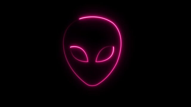 Abstract Glowing neon Alien head icon. Extraterrestrial alien face or head icon symbol on black background, 4k video
