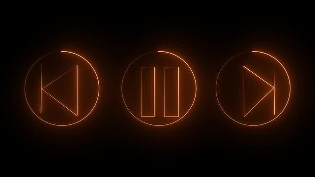 Glowing neon sounds play, next and previous arrow button symbols icon. Musical arrow button symbol. neon arrow sign.4k video ,,,,