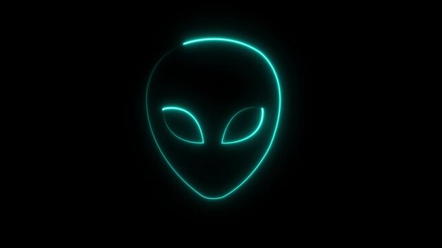 Abstract Glowing neon Alien head icon. Extraterrestrial alien face or head icon symbol on black background, 4k video