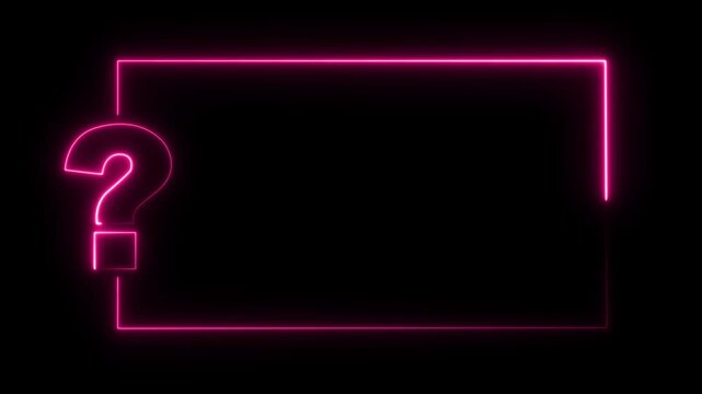 Glowing Neon pink question mark and rectangle frame symbol punctuation on black background 4k video.