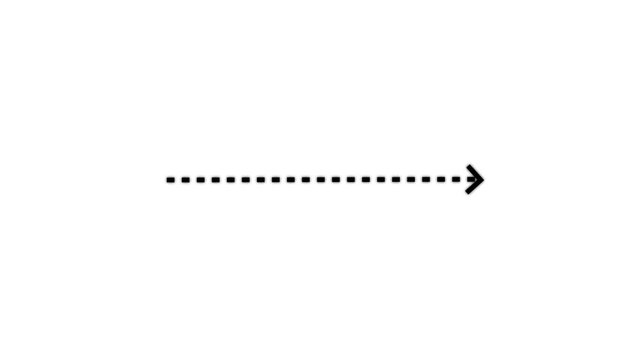 Minimalist Right-pointing dashed left to right left arrow direction with dotted line animation isolated and white background